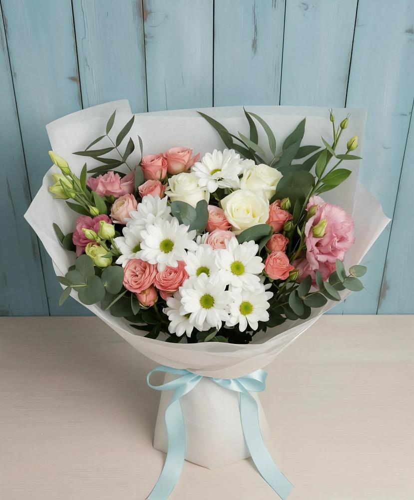 Букет цветов из: Розы, Лизиантусы и Хризантемы в Северном Оренбургской области
