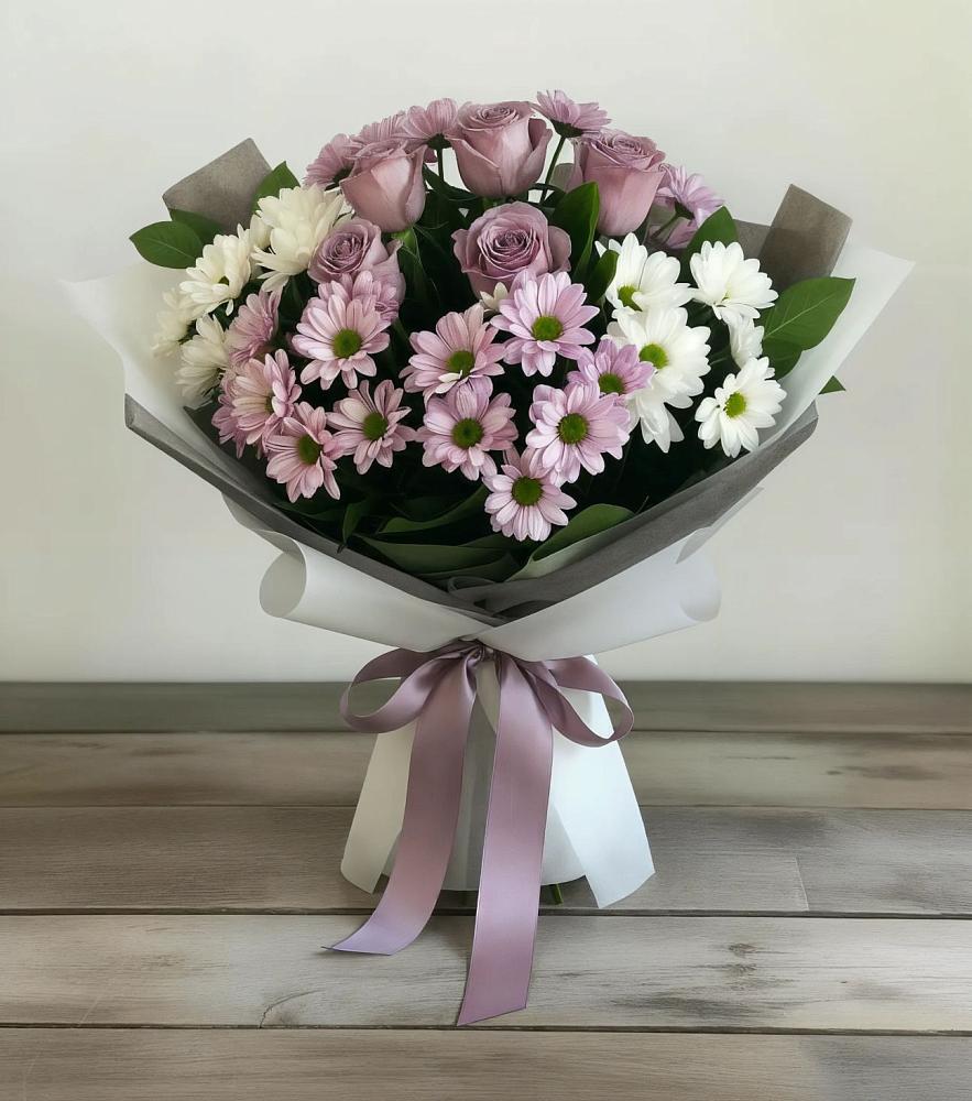 Букет цветов из: Хризантемы и Розы в Северном Оренбургской области
