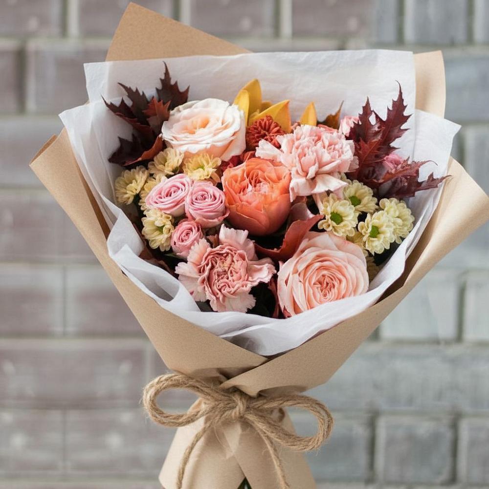 Букет цветов из: Гвоздики, Хризантемы и Розы в Северном Оренбургской области