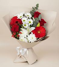 Букет цветов из:  Розы, Хризантемы, Герберы и Лилии в Северном Оренбургской области
