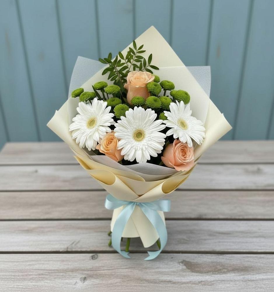Букет цветов из: Герберы, Розы и Хризантемы в Северном Оренбургской области