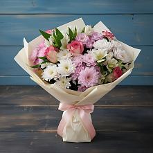 Букет цветов из:  Хризантемы, Альстромерии и Розы #REPLACE_PRED# Северном Оренбургской области