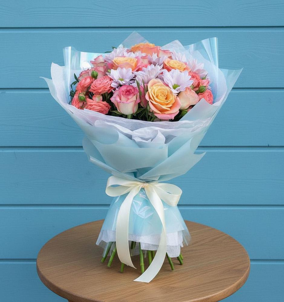 Букет цветов из: Хризантемы и Розы в Северном Оренбургской области