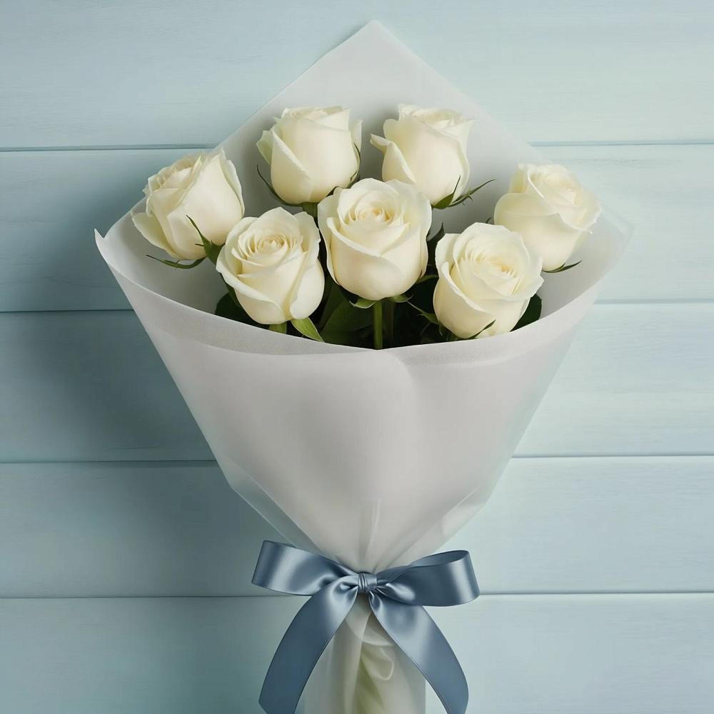 Букет 7 Белых роз Эдлесс Лав в Северном Оренбургской области